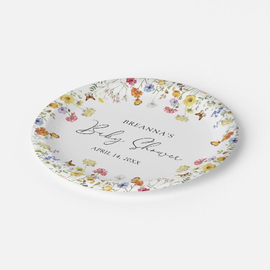 Wilde bloem Boho Botanisch Baby shower Papieren Bordje (Gekanteld)