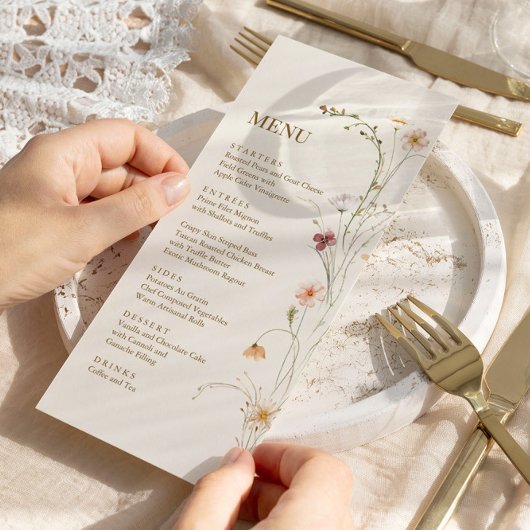 Wilde Bloem Boho Botanische Trouwmenu Menu