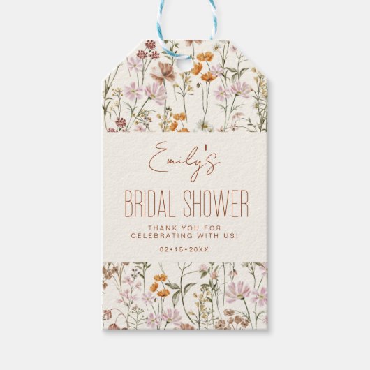 Wilde Bloem Boho Bruidsdouche Bedankt In Bloei Cadeaulabel (Voorkant)