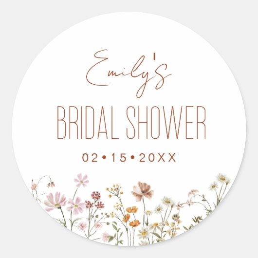 Wilde Bloem Boho Bruidsdouche In Bloom Tuin Ronde Sticker (Voorkant)