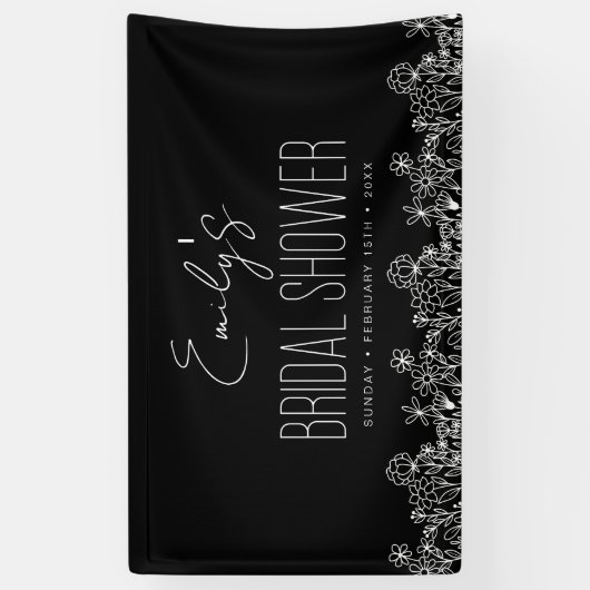 Wilde Bloem Boho Bruidsdouche Zwart Spandoek (Verticaal)