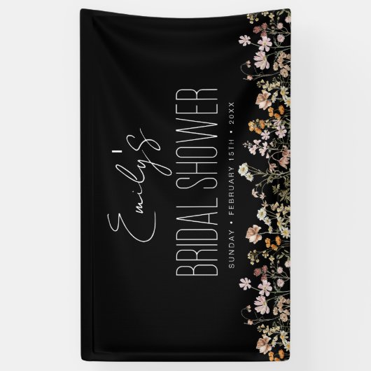 Wilde Bloem Boho Bruidsfeest Roestig Zwart Spandoek (Verticaal)