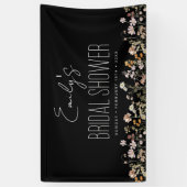 Wilde Bloem Boho Bruidsfeest Rustieke Zwart Spandoek (Verticaal)
