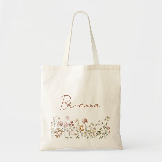Wilde Bloem Boho Bruidsmeisje Naam Boodschappentas Tote Bag (Voorkant)