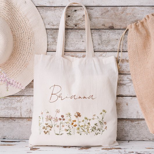 Wilde Bloem Boho Bruidsmeisje Naam Boodschappentas Tote Bag