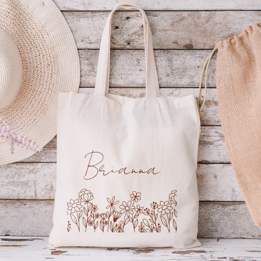 Wilde Bloem Boho Bruidsmeisje Naam Boodschappentas Tote Bag