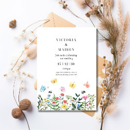 Wilde Bloem Boho Bruiloft, Boho Bruiloft Uitnodigi Kaart
