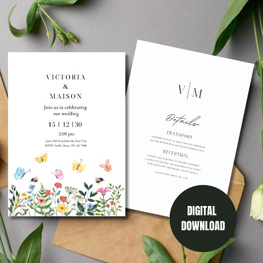 Wilde Bloem Boho Bruiloft, Boho Bruiloft Uitnodigi Kaart