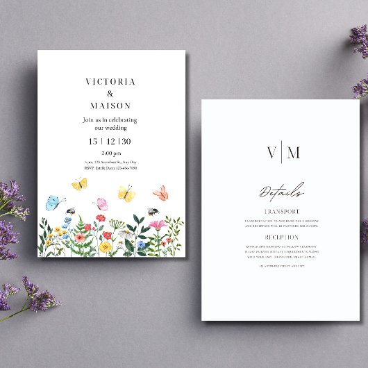 Wilde Bloem Boho Bruiloft, Boho Bruiloft Uitnodigi Kaart