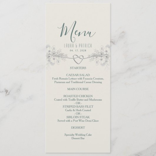 Wilde Bloem Boho Bruiloftsmenu Menu (Voorkant)