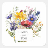 Wilde Bloem Boho Chic Waterverf Trouwdag Vierkante Sticker (Voorkant)