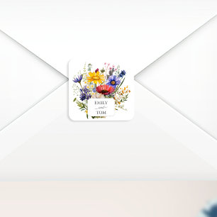 Wilde Bloem Boho Chic Waterverf Trouwdag Vierkante Sticker