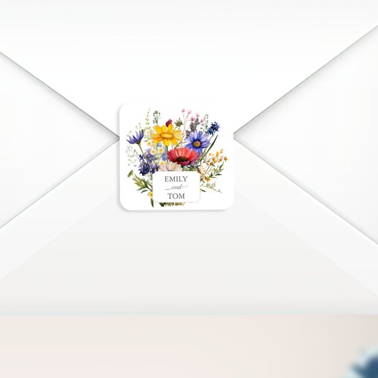 Wilde Bloem Boho Chic Waterverf Trouwdag Vierkante Sticker