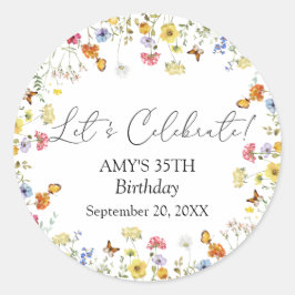 Wilde bloem Boho Floral Let's Celebrate Birthday Ronde Sticker