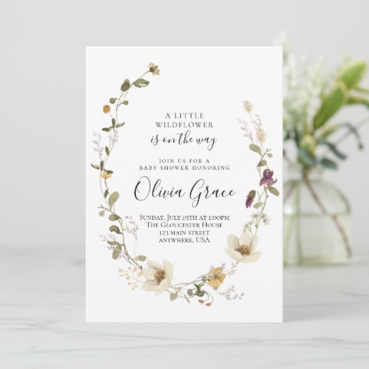 Wilde bloem Boho Floral Wreator baby shower Kaart (Staand voorkant)
