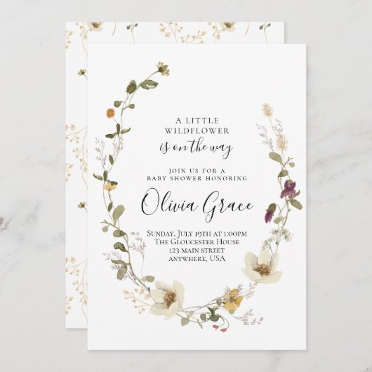 Wilde bloem Boho Floral Wreator baby shower Kaart (Voorkant / Achterkant)