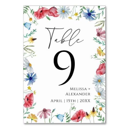 Wilde bloem Boho Garden Table Number Kaart (Achterkant)
