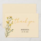 Wilde bloem Boho geel modern schrift Bedankkaart (Voorkant / Achterkant)