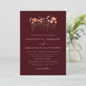 Wilde Bloem Boho Herfst Burgundy Blush Roze Bruilo Kaart (Staand voorkant)