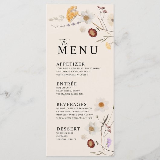Wilde Bloem Boho Menu (Voorkant)