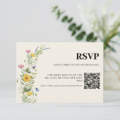 Wilde bloem Boho moderne trouw-QR-code RSVP Kaartje (Staand voorkant)