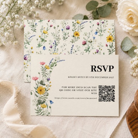 Wilde bloem Boho moderne trouw-QR-code RSVP Kaartje