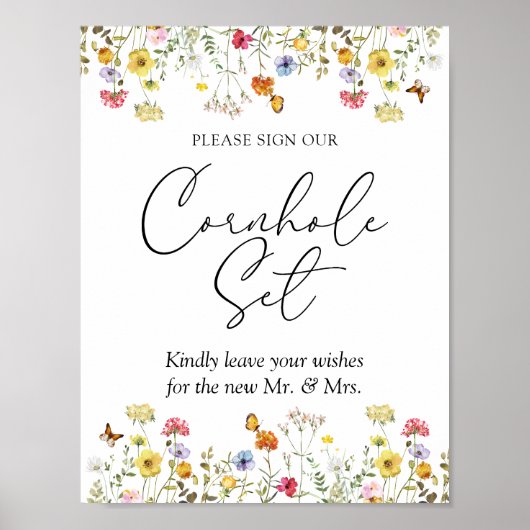 Wilde bloem Boho Onderteken ons huwelijksbord in h Poster (Voorkant)
