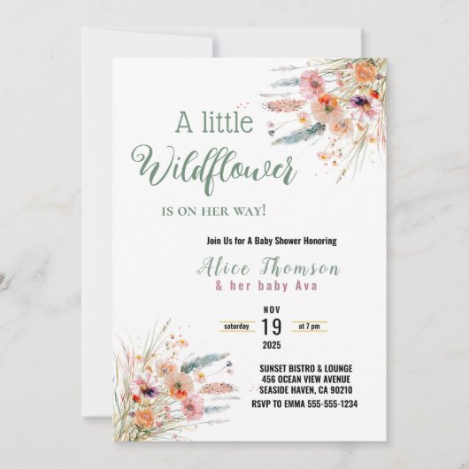 Wilde Bloem Boho Pampas Gras Baby Shower Groene Ti Kaart (Voorkant)