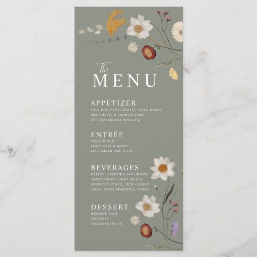 Wilde Bloem Boho Salie Groene Menu (Voorkant)