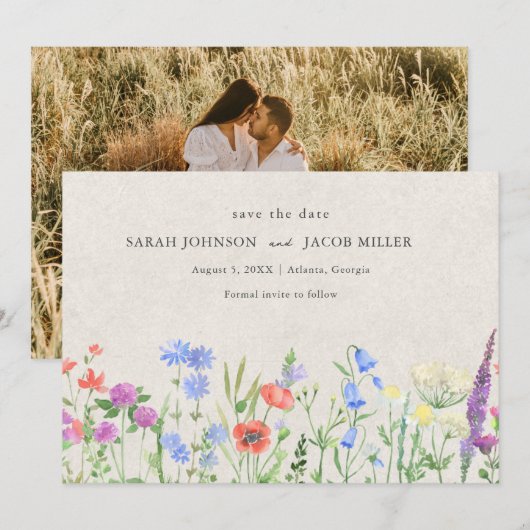 Wilde Bloem Boho Trouwfoto Save The Date (Voorkant / Achterkant)