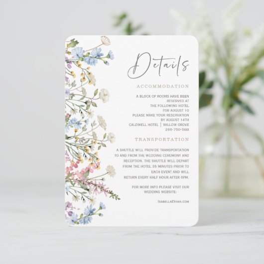 Wilde Bloem Boho Trouwkaart Details Kaart (Staand voorkant)