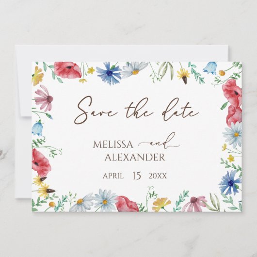 Wilde bloem boho Tube Horizontale sparen de Datum Save The Date (Voorkant)
