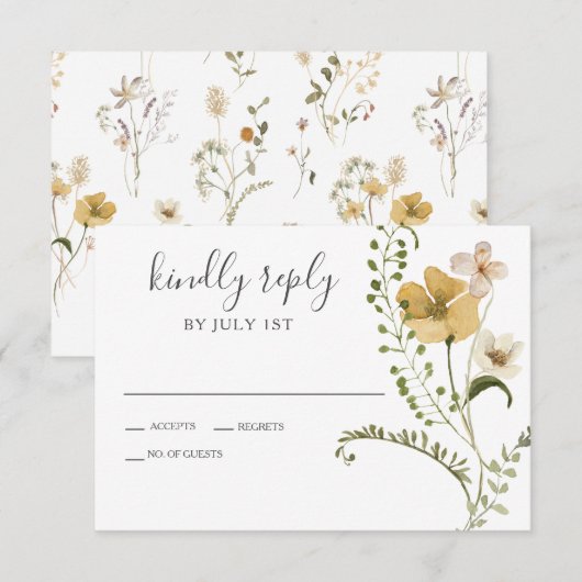 Wilde bloem Boho tuin bloem bruiloft RSVP kaart (Voorkant / Achterkant)