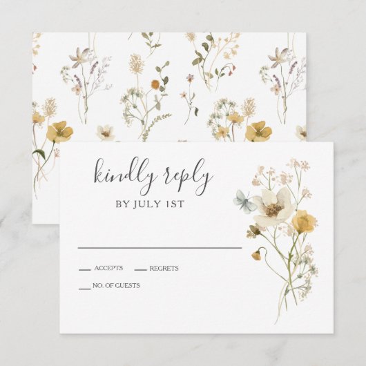 Wilde bloem Boho tuin bloem bruiloft RSVP kaart (Voorkant / Achterkant)