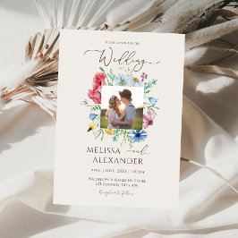 Wilde bloem boho tuin bloem foto beige bruiloft kaart
