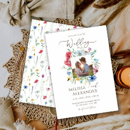 Wilde bloem boho tuin bloem foto bruiloft kaart