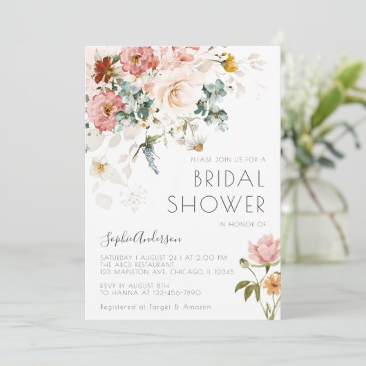 Wilde bloem Boho Waterverf Floral Vrijgezellenfees Kaart (Staand voorkant)