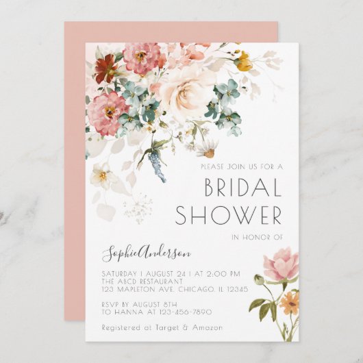 Wilde bloem Boho Waterverf Floral Vrijgezellenfees Kaart (Voorkant / Achterkant)