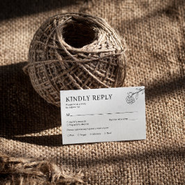 Wilde Bloem Boho Zwart en Wit Trouw RSVP Informatiekaartje