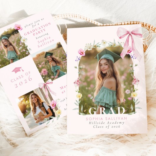 Wilde bloem Boog Afstudeerfeest Fotocollage Kaart