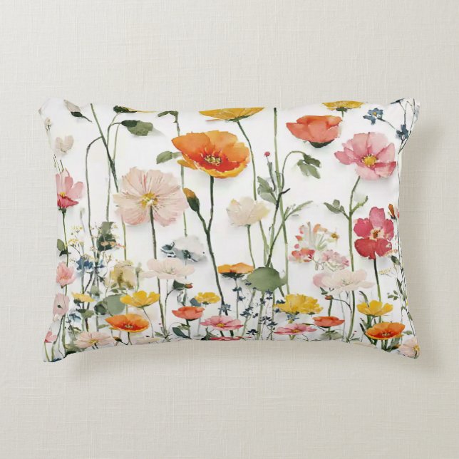 Wilde Bloem Botanische Aquarelprent Accent Kussen (Voorkant)