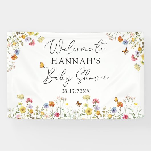 Wilde bloem Botanische Baby shower Welkomstbanner Spandoek (Horizontaal)