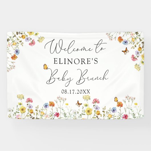 Wilde bloem Botanische Baby shower Welkomstbanner Spandoek (Horizontaal)
