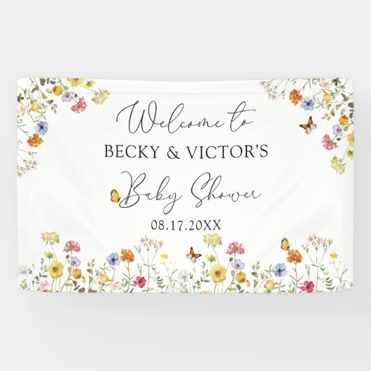 Wilde bloem Botanische Baby showers Welkom Spandoek (Horizontaal)