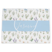 Wilde Bloem Botanische Blauwe Lavendel Monogramnaa Groot Cadeauzakje (Voorkant)