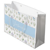 Wilde Bloem Botanische Blauwe Lavendel Monogramnaa Groot Cadeauzakje (Voorkant Gekanteld)