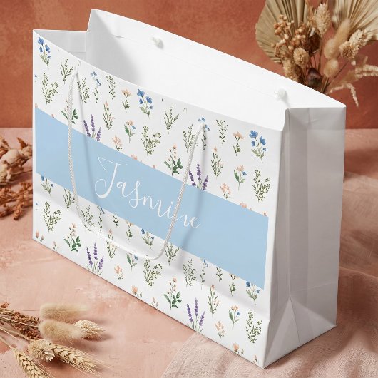 Wilde Bloem Botanische Blauwe Lavendel Monogramnaa Groot Cadeauzakje