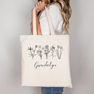 Wilde Bloem Botanische Boho Bloementuin Met Naam Tote Bag