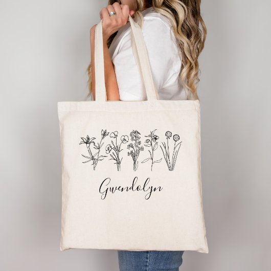 Wilde Bloem Botanische Boho Bloementuin Met Naam Tote Bag