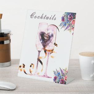 Wilde Bloem Botanische Cocktails Bruiloft Tafelbla Reclamebord Met Voetstuk
